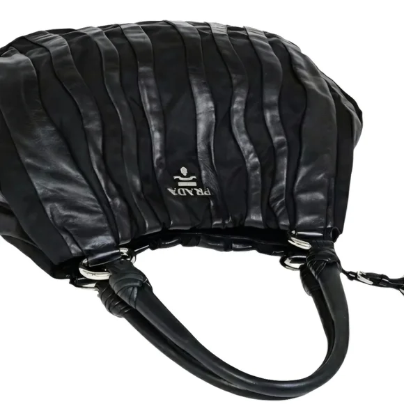 Prada Black Tessuto Nylon And Nappa Leather Waves Bag W/ COA and DUSTBAG